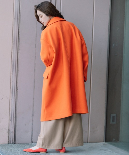 Munich（ミューニック）の「マイクロシープダブルジャージダブルブレストコート（チェスターコート・レディース・ブラック/モカ/オレンジ・S/XS）」の7枚目の写真