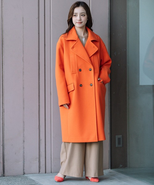 Munich（ミューニック）の「マイクロシープダブルジャージダブルブレストコート（チェスターコート・レディース・ブラック/モカ/オレンジ・S/XS）」の11枚目の写真