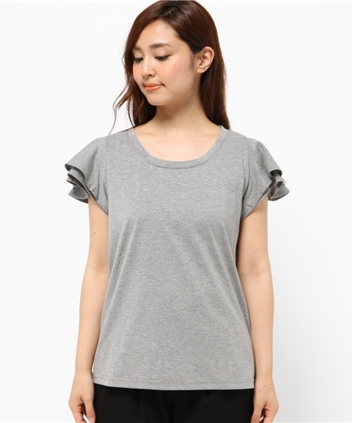 OUTLET（アウトレット）の「【Discoat Petit】TC袖フリルムジT（Tシャツ/カットソー・レディース・杢グレー・FREE）」の2枚目の写真