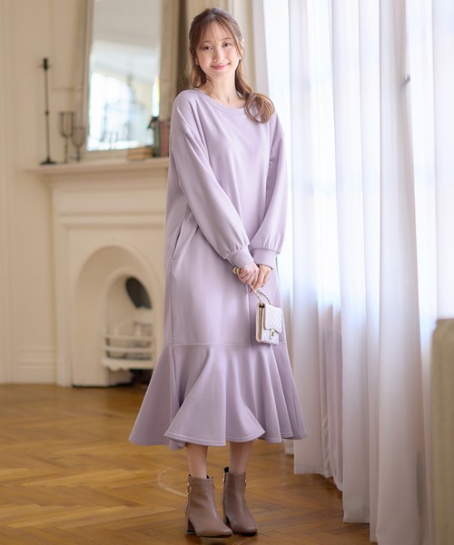 alotta(アロッタ)の「裏ファー裾フレアーゆったりワンピース(ワンピース・レディース・ピンク/ブラック/モカ/ラベンダー/チャコール/オレンジ/ネイビー・3L/5L/LL/L/M/4L)」の18枚目の写真