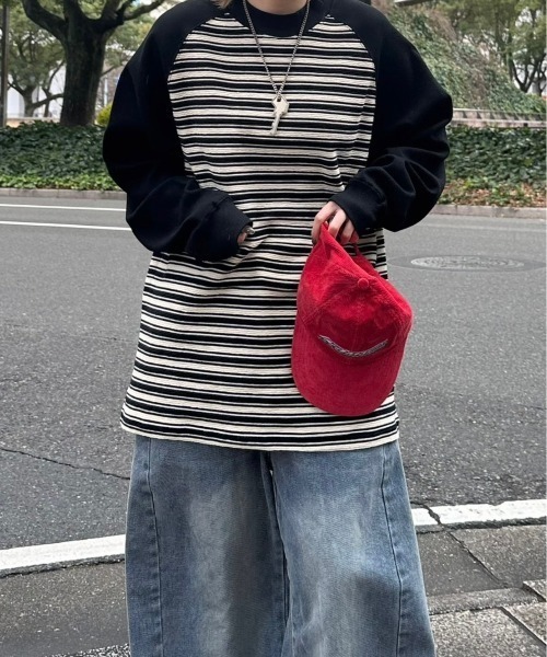 MODITEC(モディテック)の「韓国風 ファッション MODITEC モディテック M stripes inserted long sleeves 長袖 トップス ボーダートップス モノクロ オーバーサイズ ストリートファッション(Tシャツ/カットソー・メンズ・ブラック・M/L)」の9枚目の写真