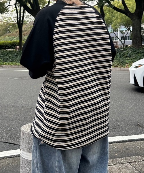 MODITEC(モディテック)の「韓国風 ファッション MODITEC モディテック M stripes inserted long sleeves 長袖 トップス ボーダートップス モノクロ オーバーサイズ ストリートファッション(Tシャツ/カットソー・メンズ・ブラック・M/L)」の11枚目の写真