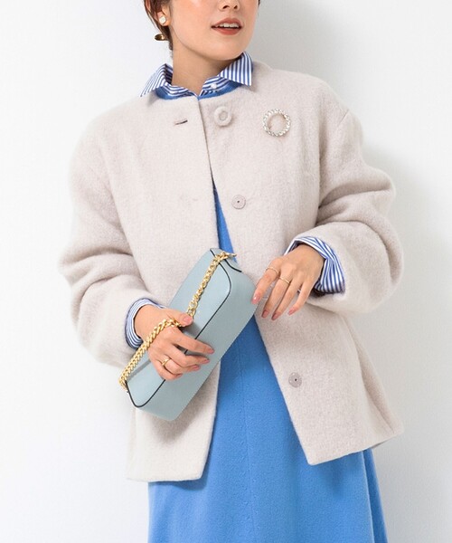 NOLLEY’S（ノーリーズ）の「シャギーショートコート（その他アウター・レディース・ベージュ/サックスブルー・38/36）」の16枚目の写真