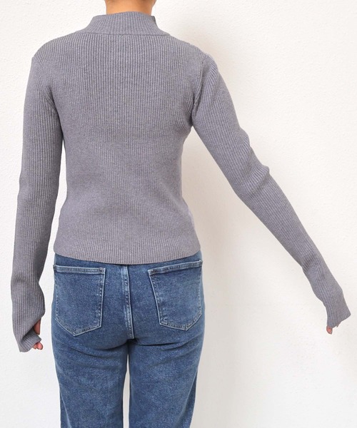 【即日発送】stone  ダブルジップ セーター 薄手 グレー M セール】吸湿/発熱ダブルジップ長袖リブニットトップスカーディガン