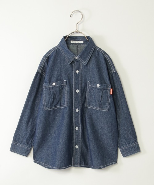 セール】デニム＆チェックオーバーシャツ（120~160cm）（シャツ
