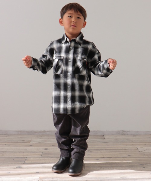 ikka（イッカ）の「デニム＆チェックオーバーシャツ（120~160cm）（シャツ/ブラウス・キッズ・ブラック/ブルー・150/140/120/130/160）」の5枚目の写真