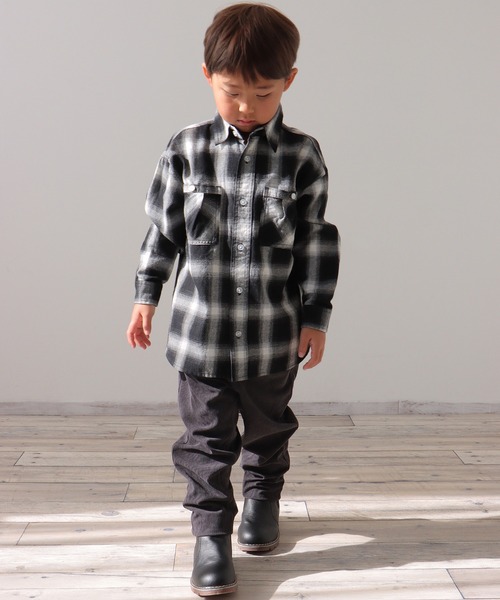 ikka（イッカ）の「デニム＆チェックオーバーシャツ（120~160cm）（シャツ/ブラウス・キッズ・ブラック/ブルー・150/140/120/130/160）」の6枚目の写真