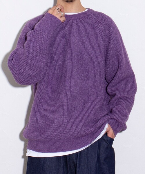GLOSTER（グロスター）の「【GLOSTER/グロスター】片畦 クルーネックプルオーバーニット（ニット/セーター・メンズ・ブラック/アイボリー/ライトパープル・M/L/S）」の3枚目の写真