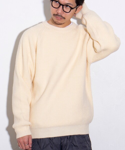 GLOSTER（グロスター）の「【GLOSTER/グロスター】片畦 クルーネックプルオーバーニット（ニット/セーター・メンズ・ブラック/アイボリー/ライトパープル・M/L/S）」の2枚目の写真