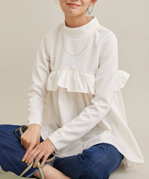 Jayro(ジャイロ)の「フリル使いドッキングチュニック(Tシャツ/カットソー・レディース・ブラック/ホワイト系その他・M)」の1枚目の写真