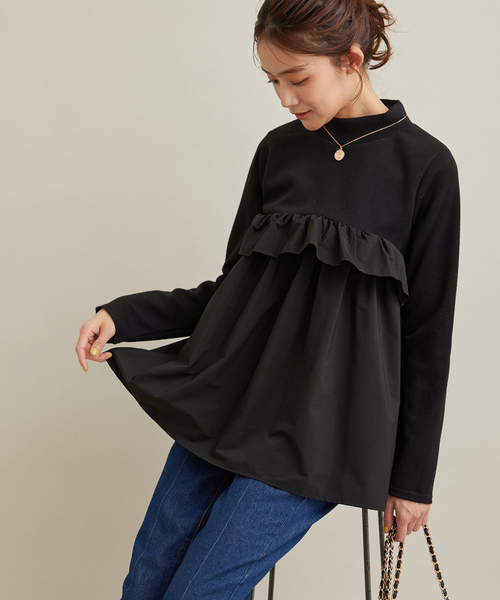 Jayro(ジャイロ)の「フリル使いドッキングチュニック(Tシャツ/カットソー・レディース・ブラック/ホワイト系その他・M)」の2枚目の写真