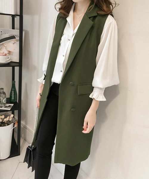 Miniministore(ミニミニストア)の「ロングジレ レディース ロングベスト韓国(ベスト・レディース・カーキ/ライトブラウン/ブラック・XL/L)」の3枚目の写真