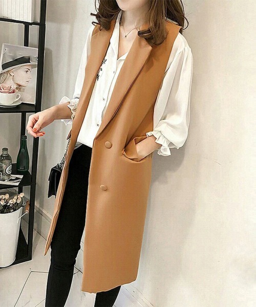 Miniministore(ミニミニストア)の「ロングジレ レディース ロングベスト韓国(ベスト・レディース・カーキ/ライトブラウン/ブラック・XL/L)」の1枚目の写真