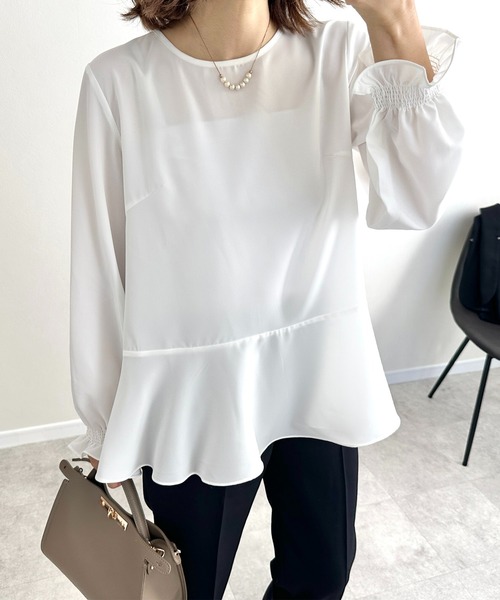 evernavy（エバーネイビー）の「ペプラムブラウス（シャツ/ブラウス・レディース・ホワイト/ブラック/ネイビー・S/M/L）」の4枚目の写真