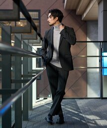 【ジャケット1点+パンツ1点の2点セット】ウールライクジャージーセットアップ