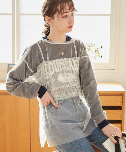 あちゃちゅむ　ビスチェ　プルオーバー　36サイズ セール】チュールビスチェ付プルオーバー（Tシャツ/カットソー