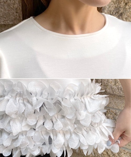 DONOBAN（ドノバン）の「ギャザースリーブフラワートップス（Tシャツ/カットソー・レディース・ブラック/ホワイト・FREE）」の15枚目の写真