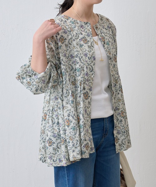 BEARDSLEY　ビアズリー　花更紗ギャザーブラウス　前後2WAY　グリーン 人気完売品✨ビアズリー 花更紗ギャザーブラウス 前後2way グリーン