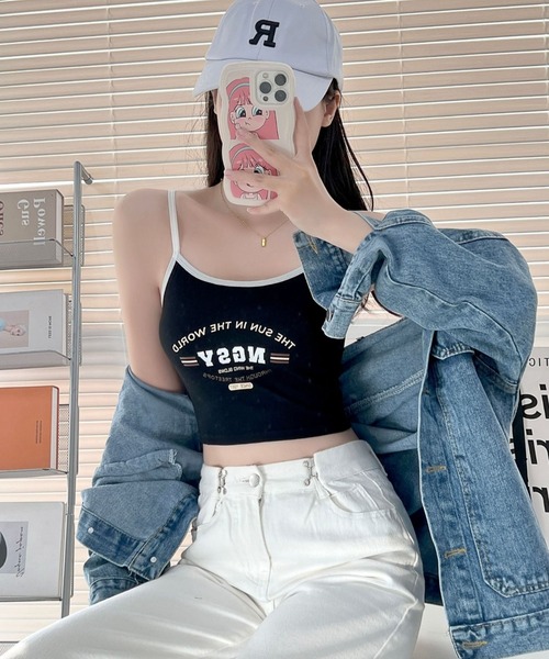 セール】カップ付き カレッジロゴ ショートキャミソール / 配色