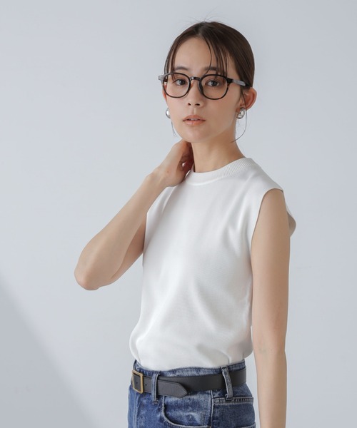 NANO universe（ナノユニバース）の「洗濯機可UVカット接触冷感ノースリーブニット（ニット/セーター・レディース・ライトブルー/ブラック/ホワイト・FREE）」の2枚目の写真