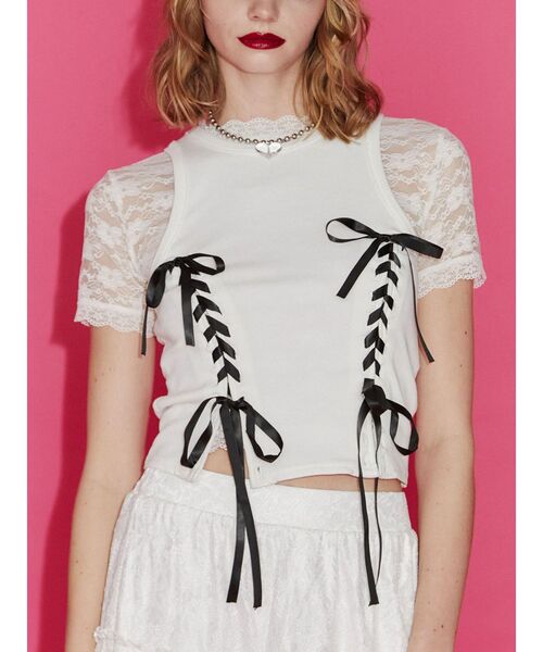 jouetie(ジュエティ)の「レースアップタンクトップ(タンクトップ・レディース・ブラック/オフホワイト/ピンク/ブルー・MEDIUM)」の6枚目の写真