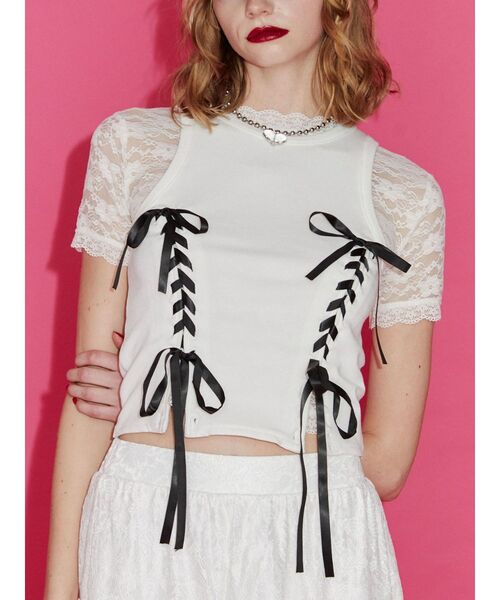 jouetie(ジュエティ)の「レースアップタンクトップ(タンクトップ・レディース・ブラック/オフホワイト/ピンク/ブルー・MEDIUM)」の7枚目の写真