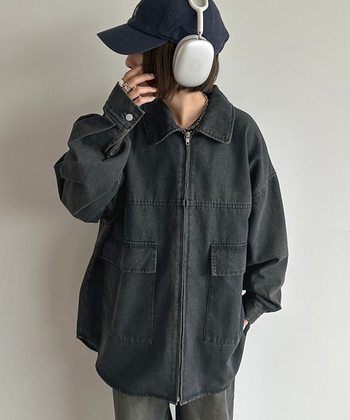 apres jour mignon（アプレジュールミニョン）の「デニムオーバージャケット【ZOZOTOWN限定アイテム】（デニムジャケット・レディース・ダークブルー/インディゴブルー/サックスブルー/ブラック系その他・フリー/X-LARGE）」の4枚目の写真