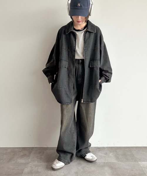 apres jour mignon（アプレジュールミニョン）の「デニムオーバージャケット【ZOZOTOWN限定アイテム】（デニムジャケット・レディース・ダークブルー/インディゴブルー/サックスブルー/ブラック系その他・フリー/X-LARGE）」の17枚目の写真