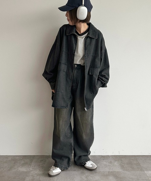 apres jour mignon（アプレジュールミニョン）の「デニムオーバージャケット【ZOZOTOWN限定アイテム】（デニムジャケット・レディース・ダークブルー/インディゴブルー/サックスブルー/ブラック系その他・フリー/X-LARGE）」の7枚目の写真