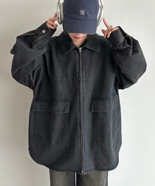 apres jour mignon（アプレジュールミニョン）の「デニムオーバージャケット【ZOZOTOWN限定アイテム】（デニムジャケット・レディース・ダークブルー/インディゴブルー/サックスブルー/ブラック系その他・フリー/X-LARGE）」の9枚目の写真