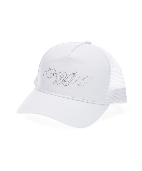 X-girl（エックスガール）の「RHINESTONE LOGO TRUCKER CAP（キャップ・レディース・ブラック/ホワイト・ONE SIZE）」の2枚目の写真