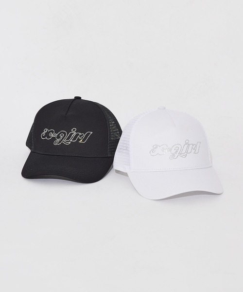 X-girl（エックスガール）の「RHINESTONE LOGO TRUCKER CAP（キャップ・レディース・ブラック/ホワイト・ONE SIZE）」の3枚目の写真