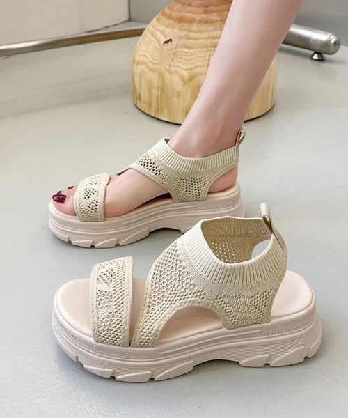 Miniministore(ミニミニストア)の「厚底 ニットサンダル レディース(サンダル・レディース・ブラック/ベージュ・22.5cm/23.0cm/23.5cm/24.0cm/24.5cm/25.0cm)」の2枚目の写真