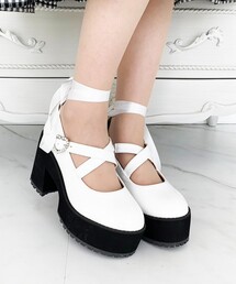 厚底ハートバックル2WAYリボンレースアップパンプス 24SS