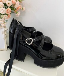 厚底ハートバックル2WAYリボンレースアップパンプス 24SS