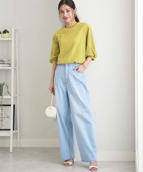 BELLUNA PLUS（ベルーナ）の「ストレッチレース使い美人顔プルオーバー（Tシャツ/カットソー・レディース・イエロー系/ネイビー/ブルー/オフホワイト・LARGE/MEDIUM/SMALL/X-LARGE）」の13枚目の写真