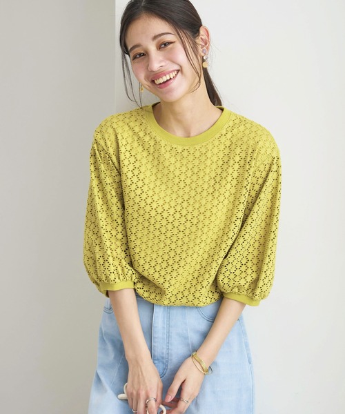 BELLUNA PLUS（ベルーナ）の「ストレッチレース使い美人顔プルオーバー（Tシャツ/カットソー・レディース・イエロー系/ネイビー/ブルー/オフホワイト・LARGE/MEDIUM/SMALL/X-LARGE）」の11枚目の写真