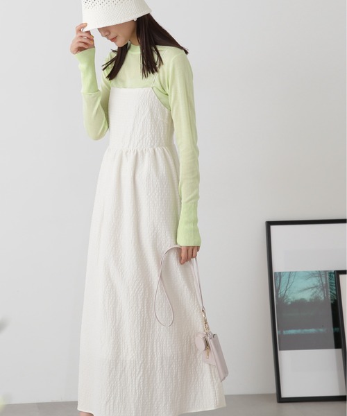 N.（N. Natural Beauty Basic）（エヌエヌナチュラルビューティーベーシック）の「◆バックリボンサッカーキャミワンピース（ワンピース・レディース・ブラック/オフホワイト/ブラック系その他・MEDIUM）」の5枚目の写真