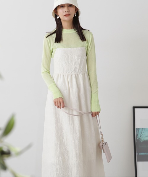 N.（N. Natural Beauty Basic）（エヌエヌナチュラルビューティーベーシック）の「◆バックリボンサッカーキャミワンピース（ワンピース・レディース・ブラック/オフホワイト/ブラック系その他・MEDIUM）」の6枚目の写真