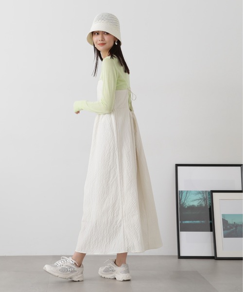 N.（N. Natural Beauty Basic）（エヌエヌナチュラルビューティーベーシック）の「◆バックリボンサッカーキャミワンピース（ワンピース・レディース・ブラック/オフホワイト/ブラック系その他・MEDIUM）」の8枚目の写真