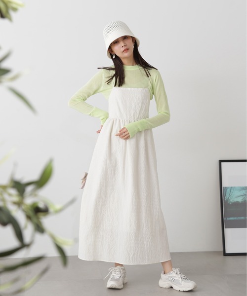 N.（N. Natural Beauty Basic）（エヌエヌナチュラルビューティーベーシック）の「◆バックリボンサッカーキャミワンピース（ワンピース・レディース・ブラック/オフホワイト/ブラック系その他・MEDIUM）」の9枚目の写真