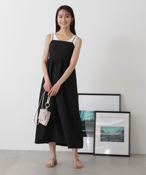 N.（N. Natural Beauty Basic）（エヌエヌナチュラルビューティーベーシック）の「◆バックリボンサッカーキャミワンピース（ワンピース・レディース・ブラック/オフホワイト/ブラック系その他・MEDIUM）」の12枚目の写真
