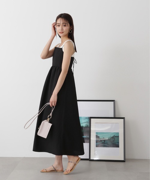 N.（N. Natural Beauty Basic）（エヌエヌナチュラルビューティーベーシック）の「◆バックリボンサッカーキャミワンピース（ワンピース・レディース・ブラック/オフホワイト/ブラック系その他・MEDIUM）」の13枚目の写真