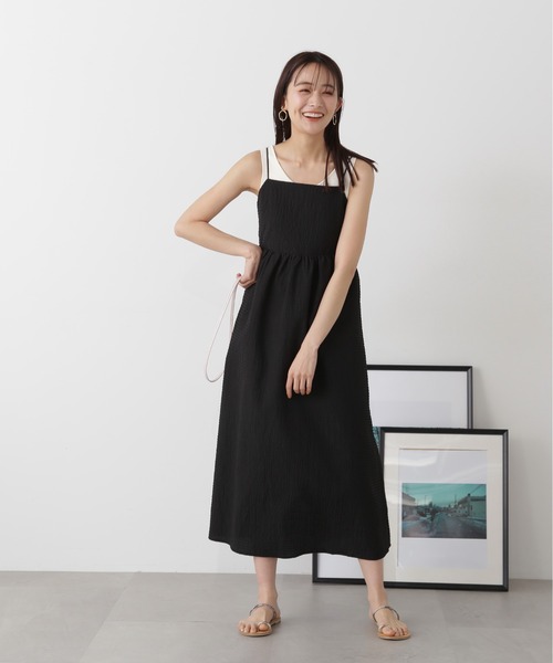 N.（N. Natural Beauty Basic）（エヌエヌナチュラルビューティーベーシック）の「◆バックリボンサッカーキャミワンピース（ワンピース・レディース・ブラック/オフホワイト/ブラック系その他・MEDIUM）」の14枚目の写真