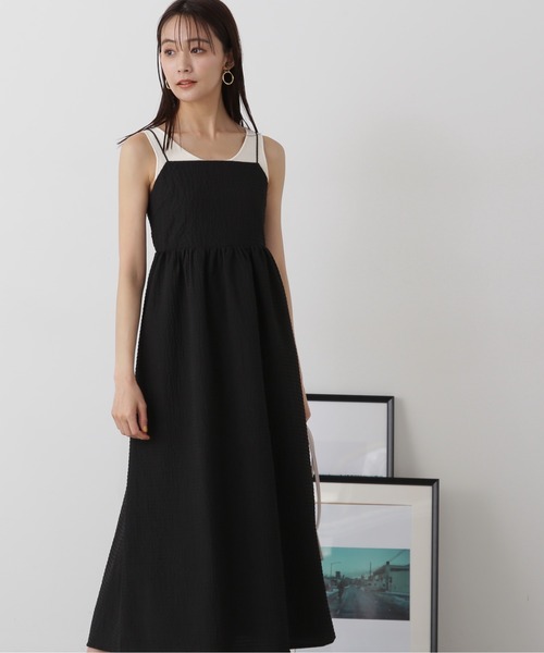 N.（N. Natural Beauty Basic）（エヌエヌナチュラルビューティーベーシック）の「◆バックリボンサッカーキャミワンピース（ワンピース・レディース・ブラック/オフホワイト/ブラック系その他・MEDIUM）」の15枚目の写真