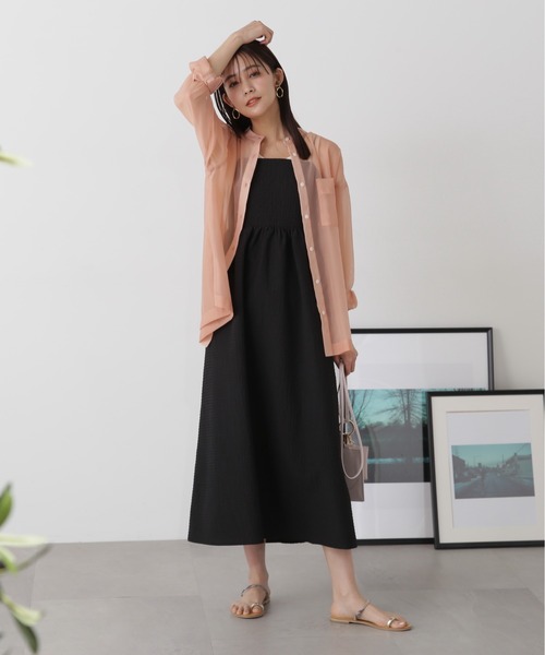 N.（N. Natural Beauty Basic）（エヌエヌナチュラルビューティーベーシック）の「◆バックリボンサッカーキャミワンピース（ワンピース・レディース・ブラック/オフホワイト/ブラック系その他・MEDIUM）」の16枚目の写真