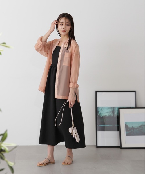 N.（N. Natural Beauty Basic）（エヌエヌナチュラルビューティーベーシック）の「◆バックリボンサッカーキャミワンピース（ワンピース・レディース・ブラック/オフホワイト/ブラック系その他・MEDIUM）」の17枚目の写真