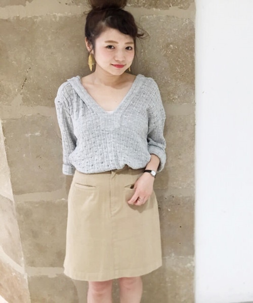 Kastane（カスタネ）の「台形スカート（スカート・レディース・ベージュ/ブルー/カーキ/ブラック・MEDIUM/SMALL）」の3枚目の写真