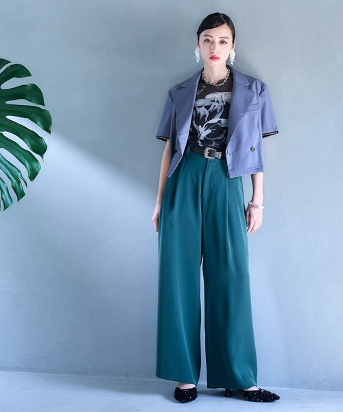 HARE（ハレ）の「フラワーコラージュシアートップス(HARE)（Tシャツ/カットソー・レディース・ブラック/オフホワイト/ブルー/ブラウン・FREE）」の11枚目の写真