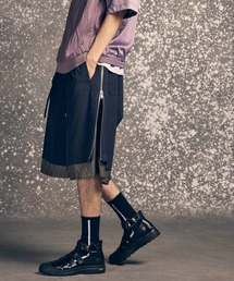 《UNISEX》Side Zip Layering Wide Short Pants/サイドジップレイヤリングワイドショートパンツ【MAISON SPECIAL/メゾンスペシャル】